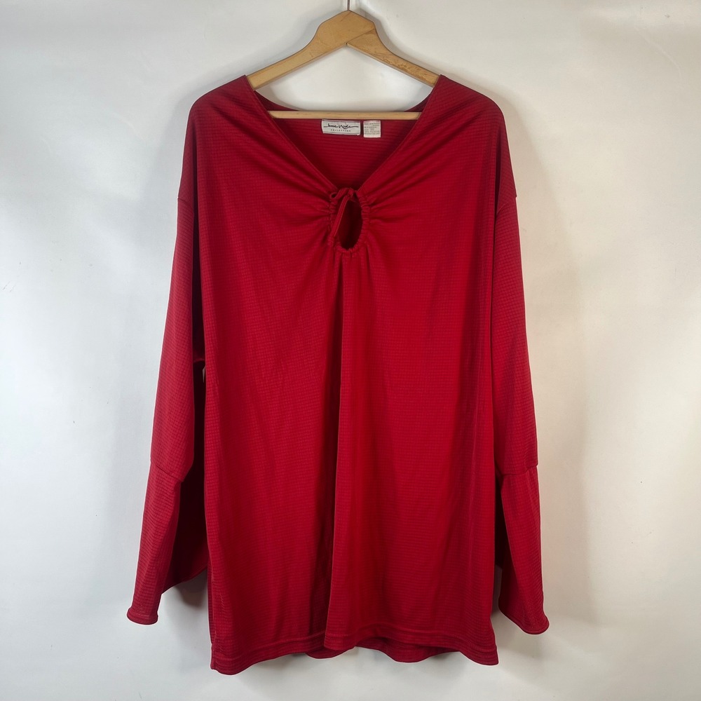 Jamie Nicole Collection Blouse Women 30 Red Keyhole Bell Sleeve Textured Tunic